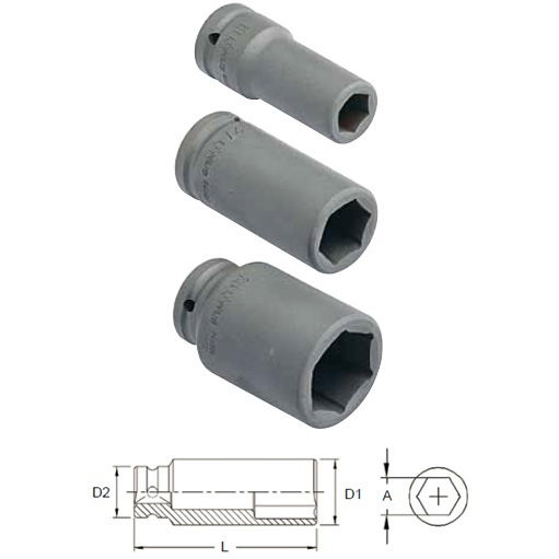 Genius Tools 649530 3/4"-os 6 lapú gépi dugókulcs fej, hosszított kivitel, 30 mm termék fő termékképe